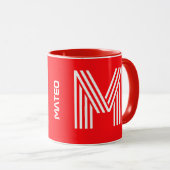 Modern monogram en naam | Unieke rode keramische k Mok (Voorkant rechts)