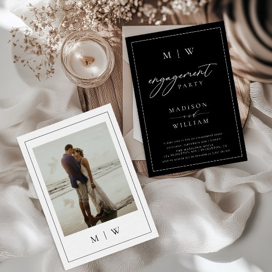 Modern Monogram Engagement Party Kaart