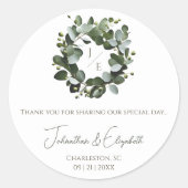 Modern Monogram Eucalyptus Krans Favoriet | Wit Ronde Sticker (Voorkant)