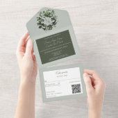 Modern Monogram Eucalyptus Krans Sage Groen All In One Uitnodiging (Afscheurbaar)