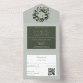Modern Monogram Eucalyptus Krans Sage Groen All In One Uitnodiging (Binnen)