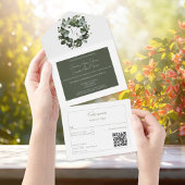 Modern Monogram Eucalyptus Krans Trouwen | Wit All In One Uitnodiging