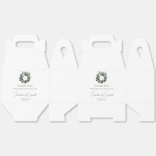 Modern Monogram Eucalyptus Krans Trouwen | Wit Bedankdoosjes (Ongevouwen)