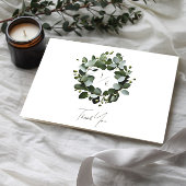 Modern Monogram Eucalyptus Krans Trouwen | Wit Bedankkaart