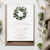 Modern Monogram Eucalyptus Krans Trouwen | Wit Folie Uitnodiging