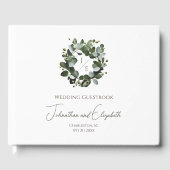 Modern Monogram Eucalyptus Krans Trouwen | Wit Gastenboek (Voorkant)