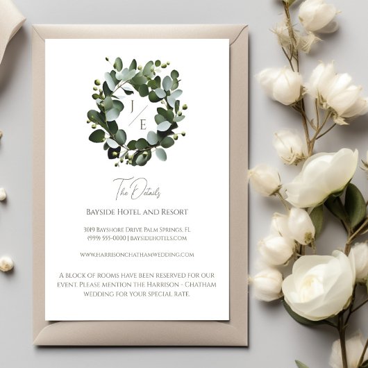 Modern Monogram Eucalyptus Krans Trouwen | Wit Informatiekaartje