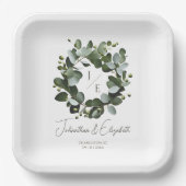 Modern Monogram Eucalyptus Krans Trouwen | Wit Papieren Bordje (Voorkant)