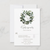 Modern Monogram Eucalyptus Krans Trouwen | Wit RSVP Kaartje (Voorkant)