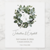 Modern Monogram Eucalyptus Krans Trouwen | Wit Wijn Etiket (Enkel label)