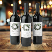 Modern Monogram Eucalyptus Krans Trouwen | Wit Wijn Etiket