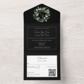 Modern Monogram Eucalyptus Krans Zwart All In One Uitnodiging (Binnen)