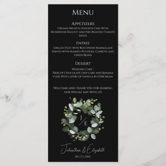 Modern monogram eucalyptuskrans | Black Menu (Voorkant)