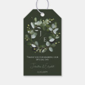 Modern monogram eucalyptuskrans | Dark Green Cadeaulabel (Voorkant)