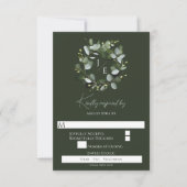 Modern monogram eucalyptuskrans | Dark Green RSVP Kaartje (Voorkant)