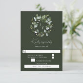 Modern monogram eucalyptuskrans | Dark Green RSVP Kaartje (Staand voorkant)