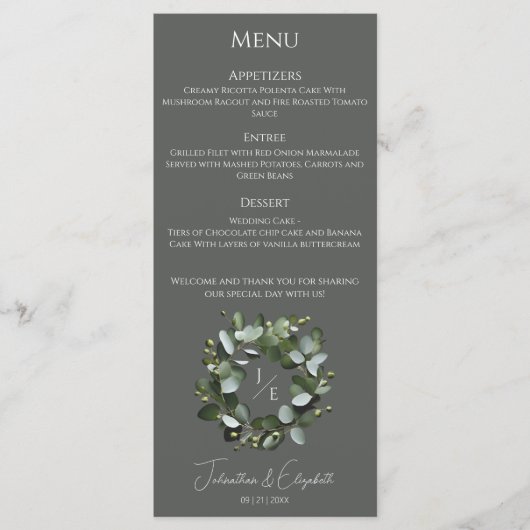 Modern monogram eucalyptuskrans | Gray Menu (Voorkant)