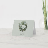 Modern monogram eucalyptuskrans | Sage Green Bedankkaart (Voorkant)