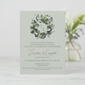 Modern monogram eucalyptuskrans | Sage Green Kaart (Staand voorkant)