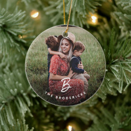 Modern Monogram Familie Foto Vakantie Kerstmis Keramisch Ornament