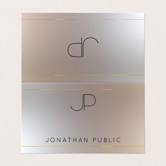 Modern Monogram Faux Gold Silver Elegant Sjabloon Visitekaartje (Buitenkant ongevouwen)