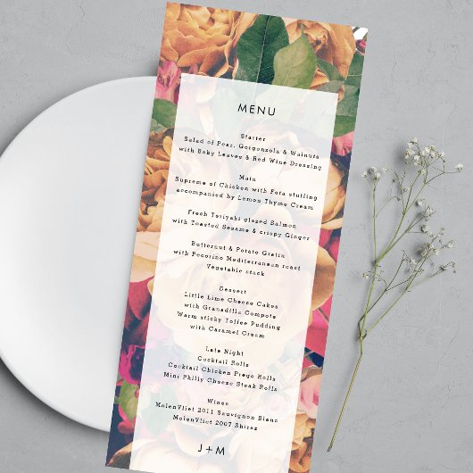 Modern Monogram Floral Boho Wedding Menu