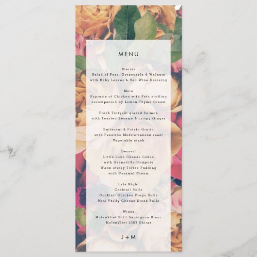 Modern Monogram Floral Boho Wedding Menu (Voorkant)
