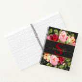 Modern Monogram Floral Rozen & Black Polka Dot Notitieboek (Binnen)