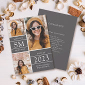 Modern Monogram Foto Collage Gray Afstuderen Aankondiging