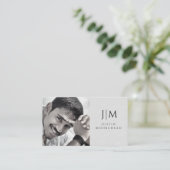 Modern Monogram foto minimalistisch linnen effect Visitekaartje (Staand voorkant)