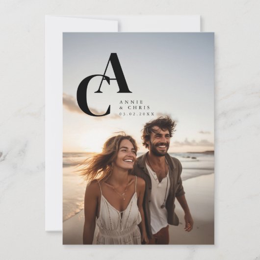 Modern, Monogram, Foto, QR-code Kaart (Voorkant)