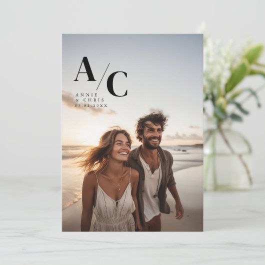 Modern, Monogram, Foto, QR-code Kaart (Staand voorkant)