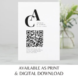 Modern, Monogram, Foto, QR-code Kaart