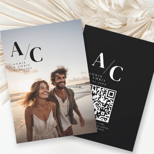 Modern, Monogram, Foto, QR-code Kaart