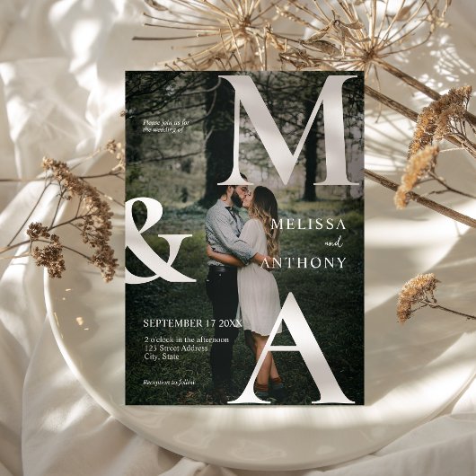 Modern Monogram Foto Weddenschap Kaart