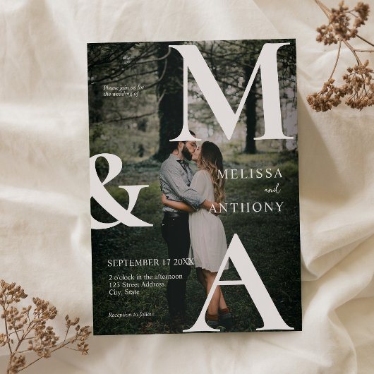 Modern Monogram Foto Weddenschap Kaart