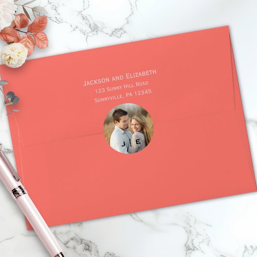 Modern Monogram Foto Weddenschap Ronde Sticker