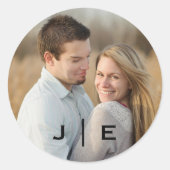 Modern Monogram Foto Weddenschap Ronde Sticker (Voorkant)