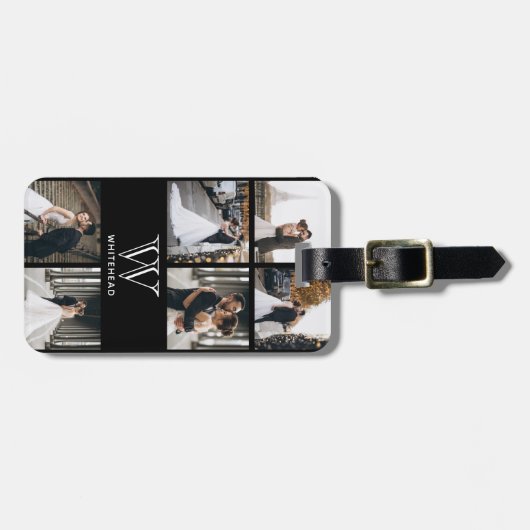 Modern Monogram Fotocollage Bagagelabel (Voorkant horizontaal)