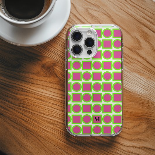 Modern Monogram Fuchsia Groen Geometrisch Case-Mate iPhone Case