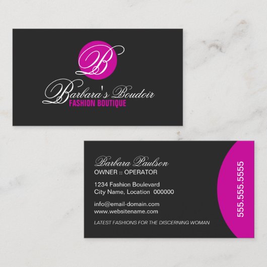 Modern Monogram Fuchsia Visitekaartje (Voorkant / Achterkant)