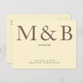 Modern Monogram Geel & Bruin Sla de Datum op Briefkaart (Voorkant / Achterkant)