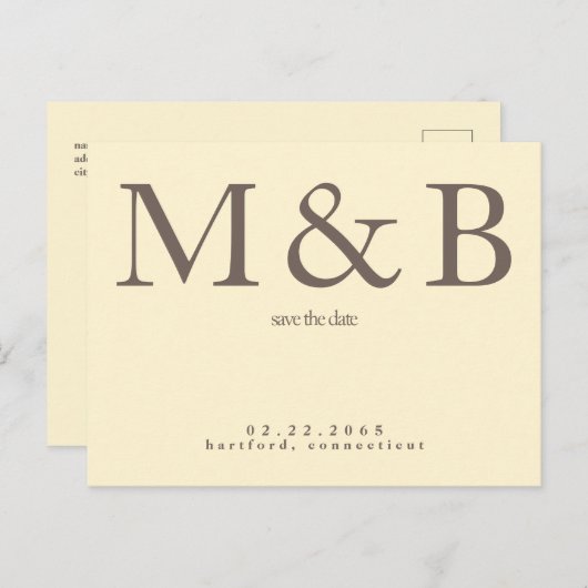 Modern Monogram Geel & Bruin Sla de Datum op Briefkaart (Voorkant / Achterkant)
