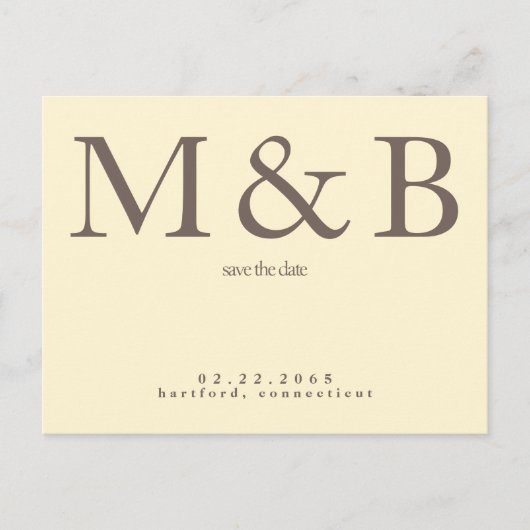 Modern Monogram Geel & Bruin Sla de Datum op Briefkaart (Voorkant)