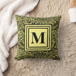 Modern monogram geel en zwart foliepatroon kussen