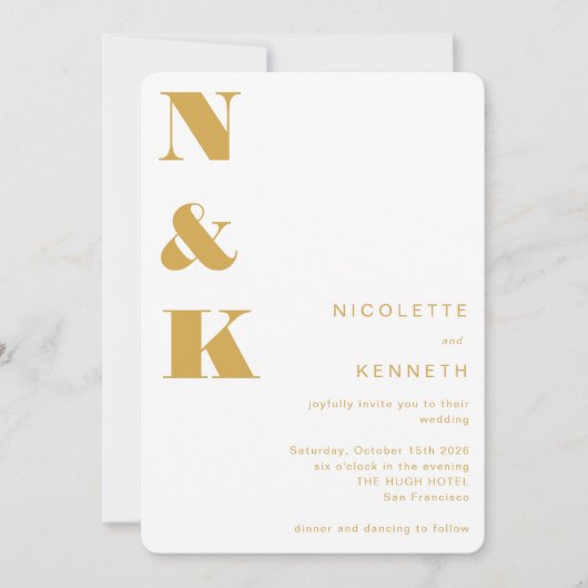 Modern Monogram Geel Wit Bold Elegant Wedding Kaart (Voorkant)