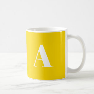 Modern monogram geel wit custom initiaal letter koffiemok