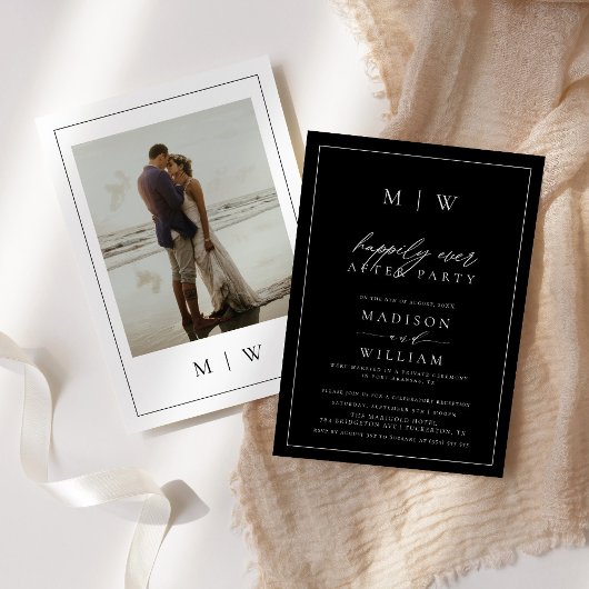 Modern Monogram Gelukkig Ooit Na Feestbruiloft Kaart