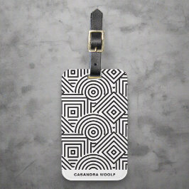 Modern Monogram Geometrisch grijs & wit patroon Bagagelabel