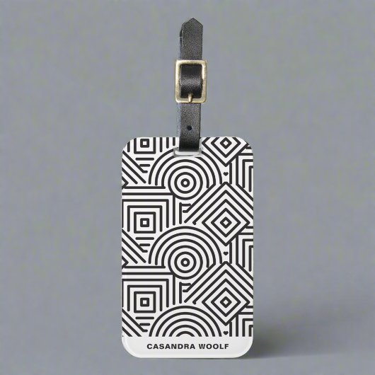 Modern Monogram Geometrisch grijs & wit patroon Bagagelabel